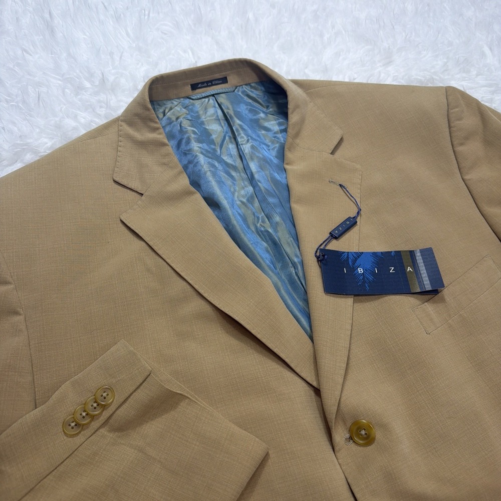 IBIZA Mens 100% Silk Blazer Sport Coat SIZE 2XB Big Beige Tan Wedding Formal New
